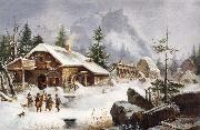 Heinrich Burkel A Village Gathering painting